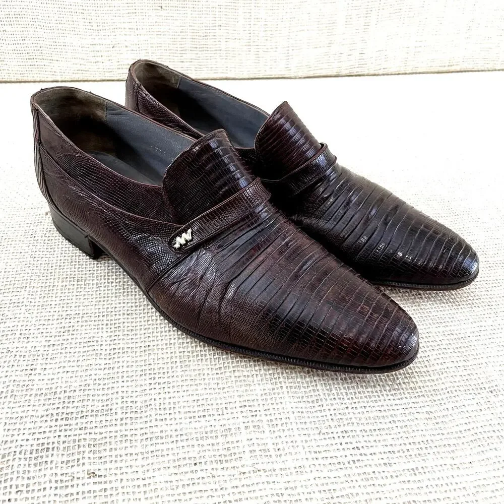 John Weitz Genuine Lizard Dress Loafers, Slip on, Pointed toe, Men's 9‎